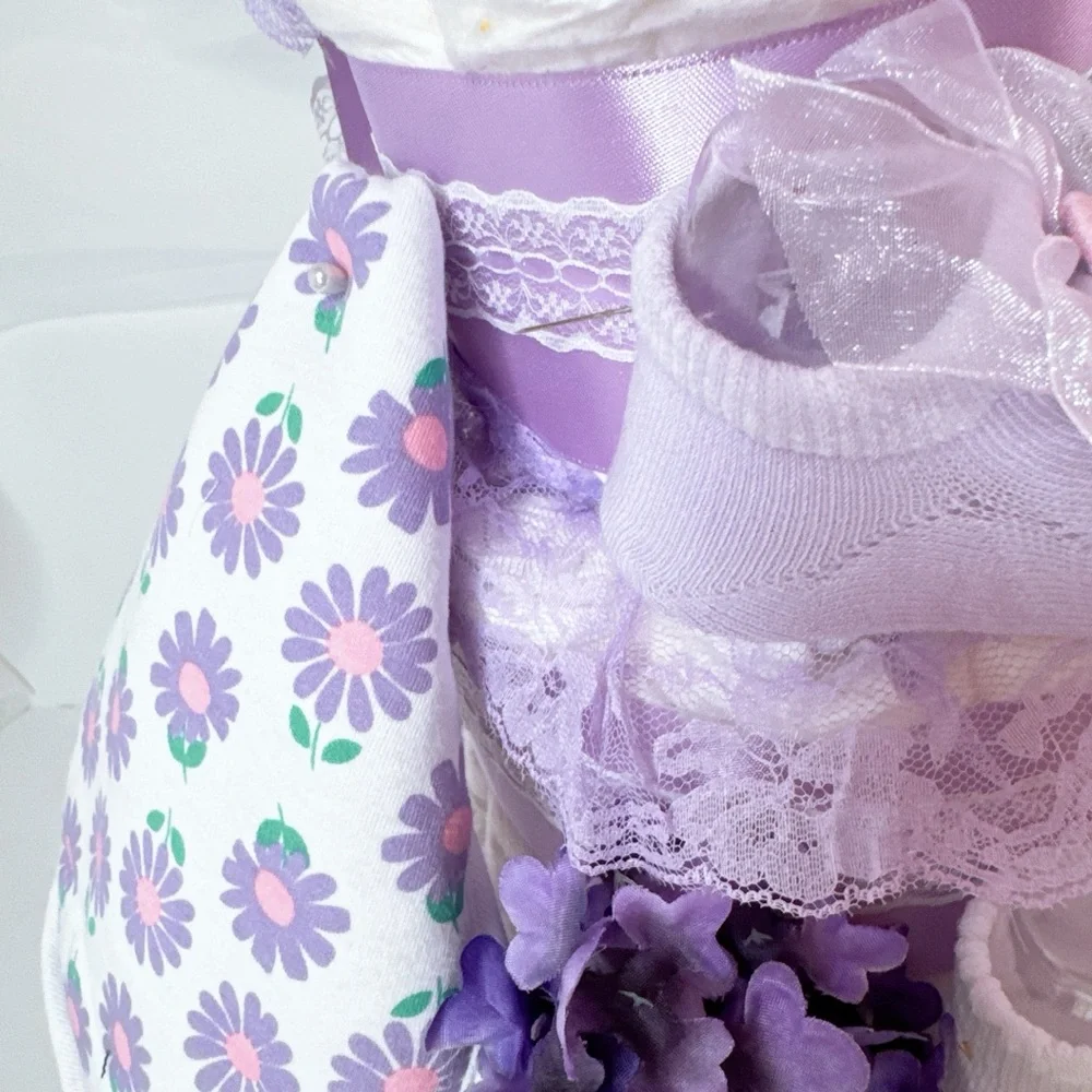 Flowers Diaper Cake, Lilac Diaper Cake